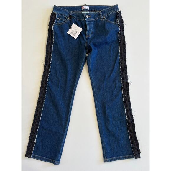 Red Valentino Ruffle Trimmed Cropped High Rise Straightleg Jeans Size 29 NWT - Picture 1 of 12